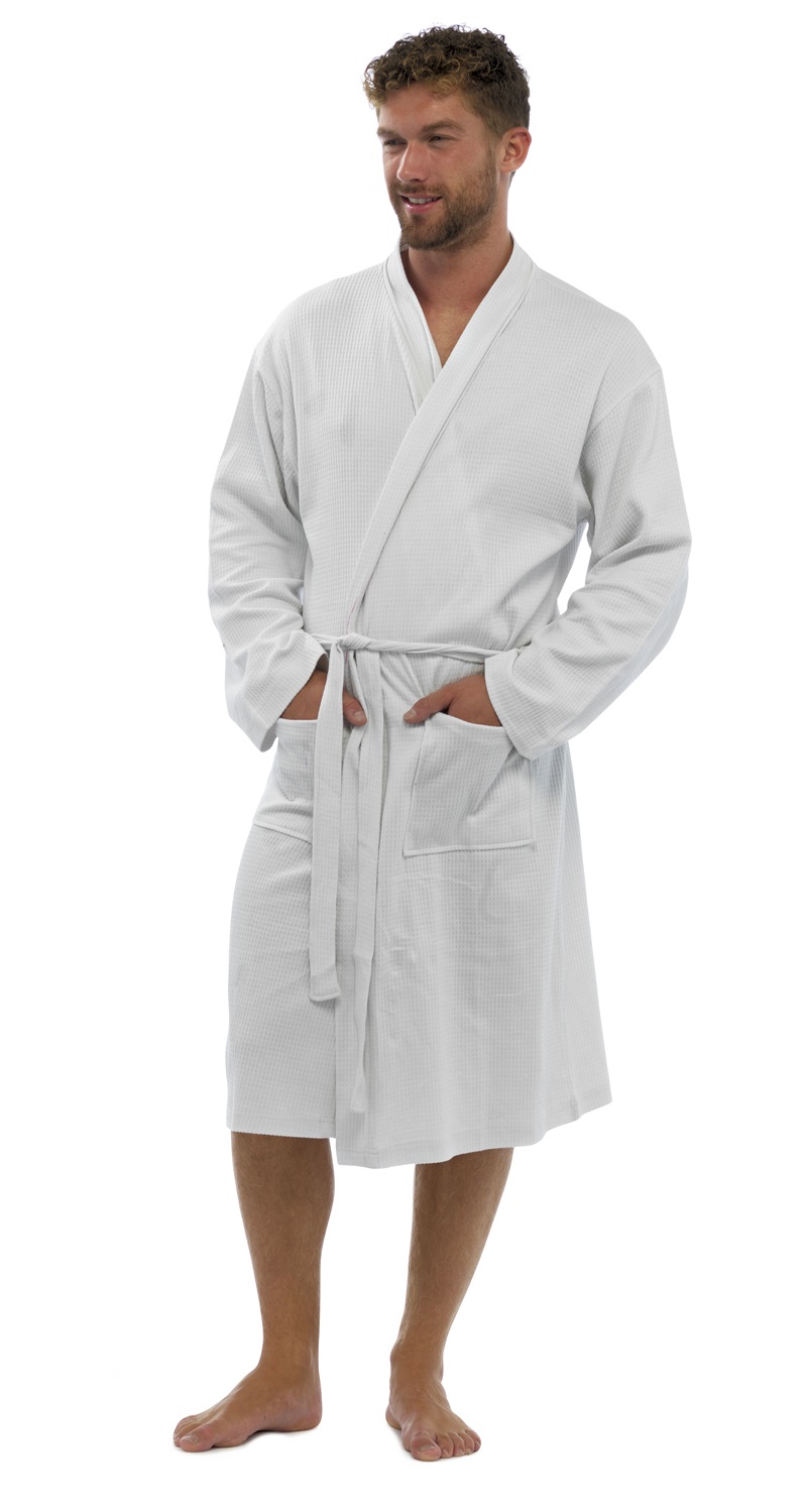 Mens 100% Cotton Waffle Robe Bathrobe Dressing Gown Belted Housecoat ...